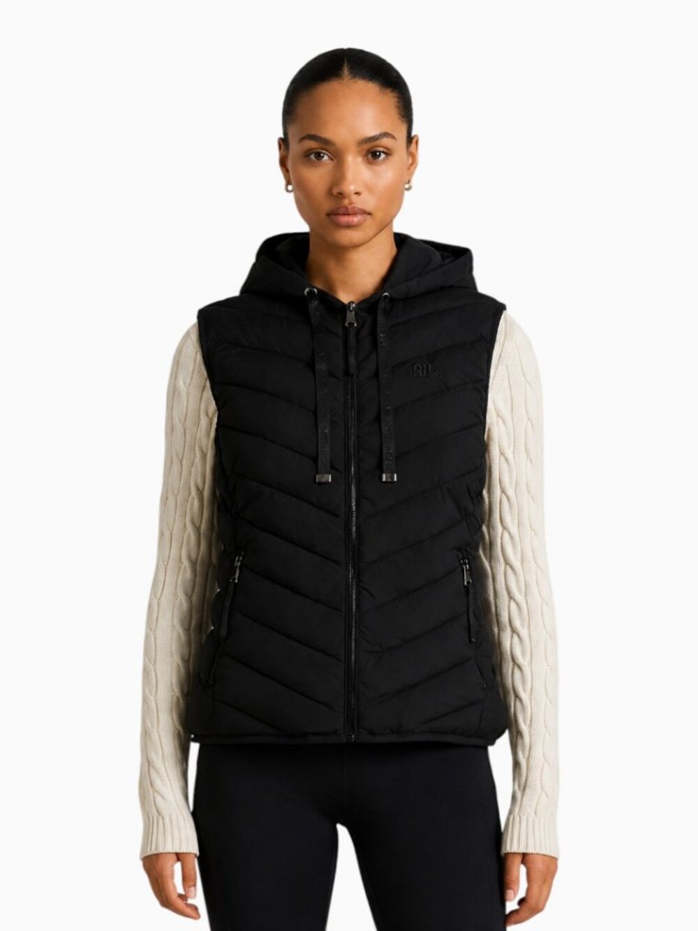 NWT LAUREN RALPH LAUREN HOODED STRETCH QUILTED PUFFER VEST BLACK SIZE XL